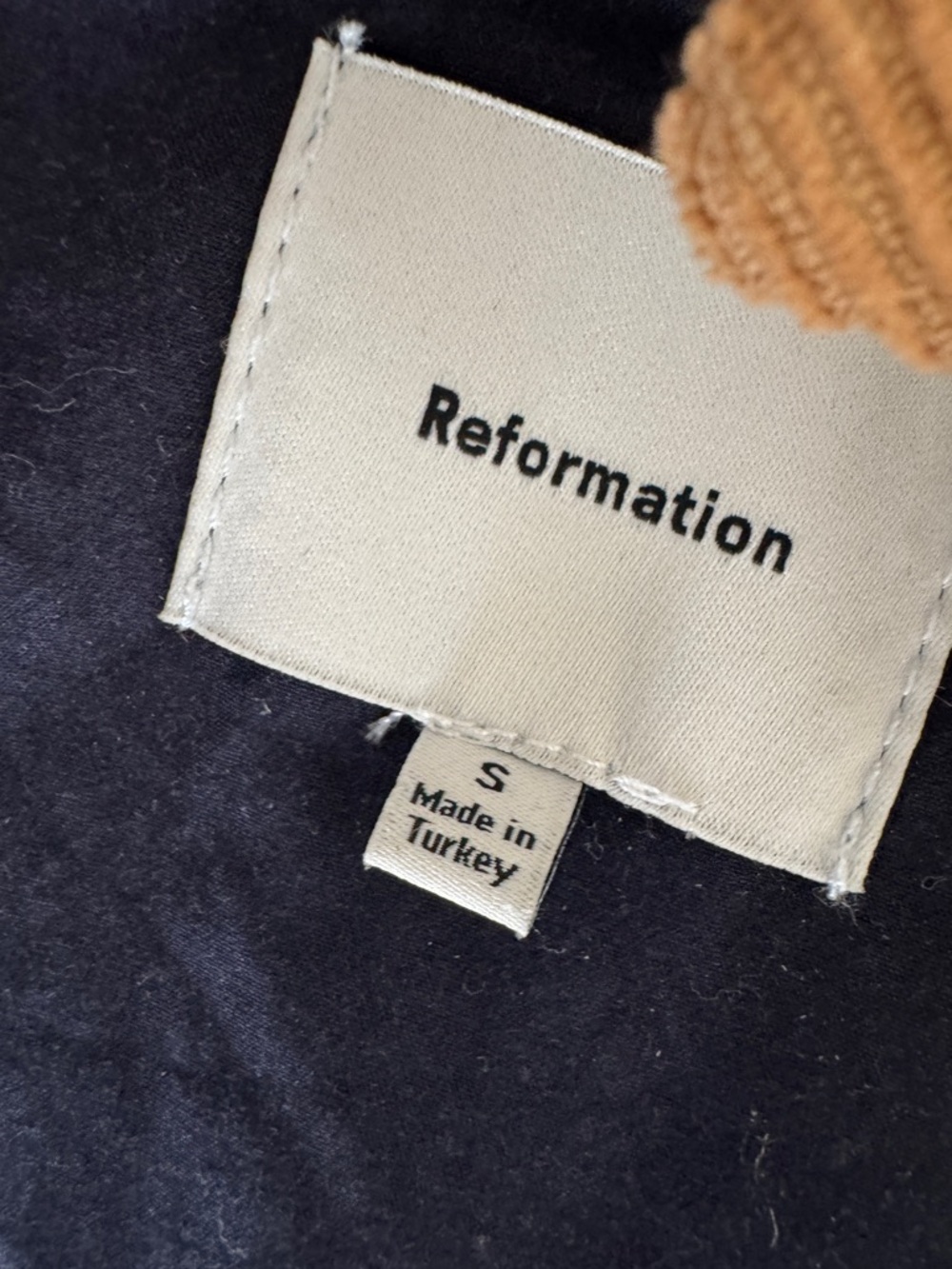 Reformation Navy Denim Field Jacket with Brown Corduroy Collar - Picture 12 of 12